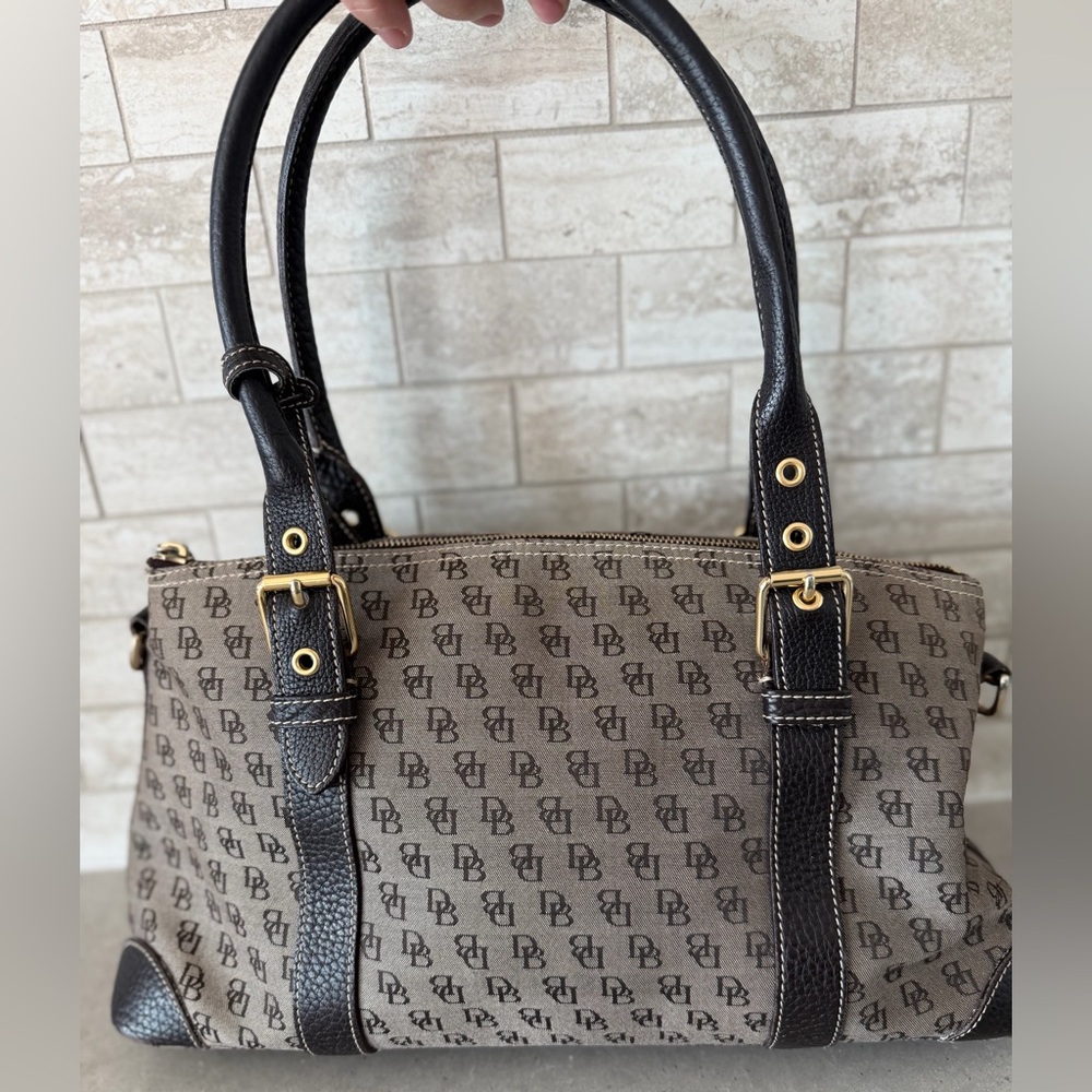 Dooney & Bourke Brown and Tan Monogram Satchel